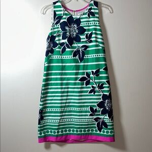 Eliza J Green Bright Tropical Floral Striped Sleeveless Zip Dress Size 6
